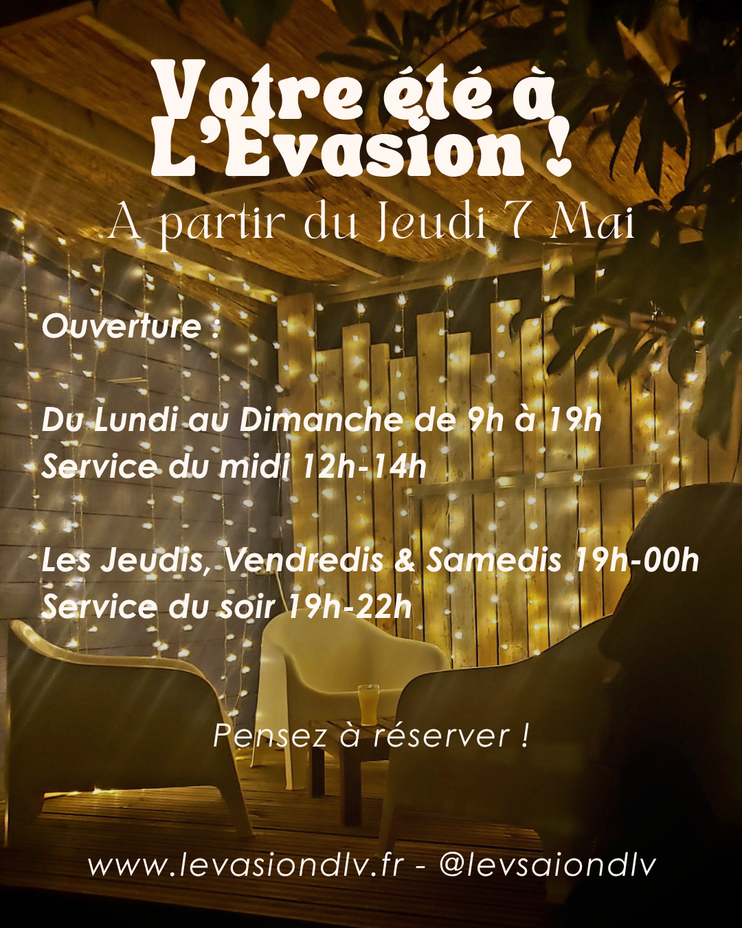 L'été approche à grand pas, nous sommes déjà prêt à vous accueillir dedans ou dehors sur la terrasse au bord de l'eau. Voici les horaires de l'été à partir du Jeudi 7 Mai 2026. Pensez à réserver directement sur le site via l'onglet réservation. A bientôt